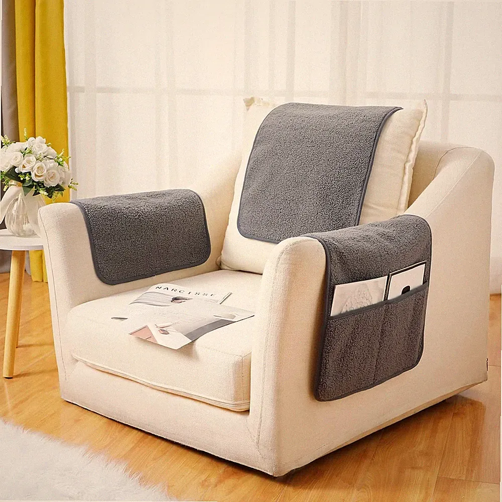 3 Pcs Recliner Covers Sherpa Arm Covers for Recliner Chair with Storage Pockets