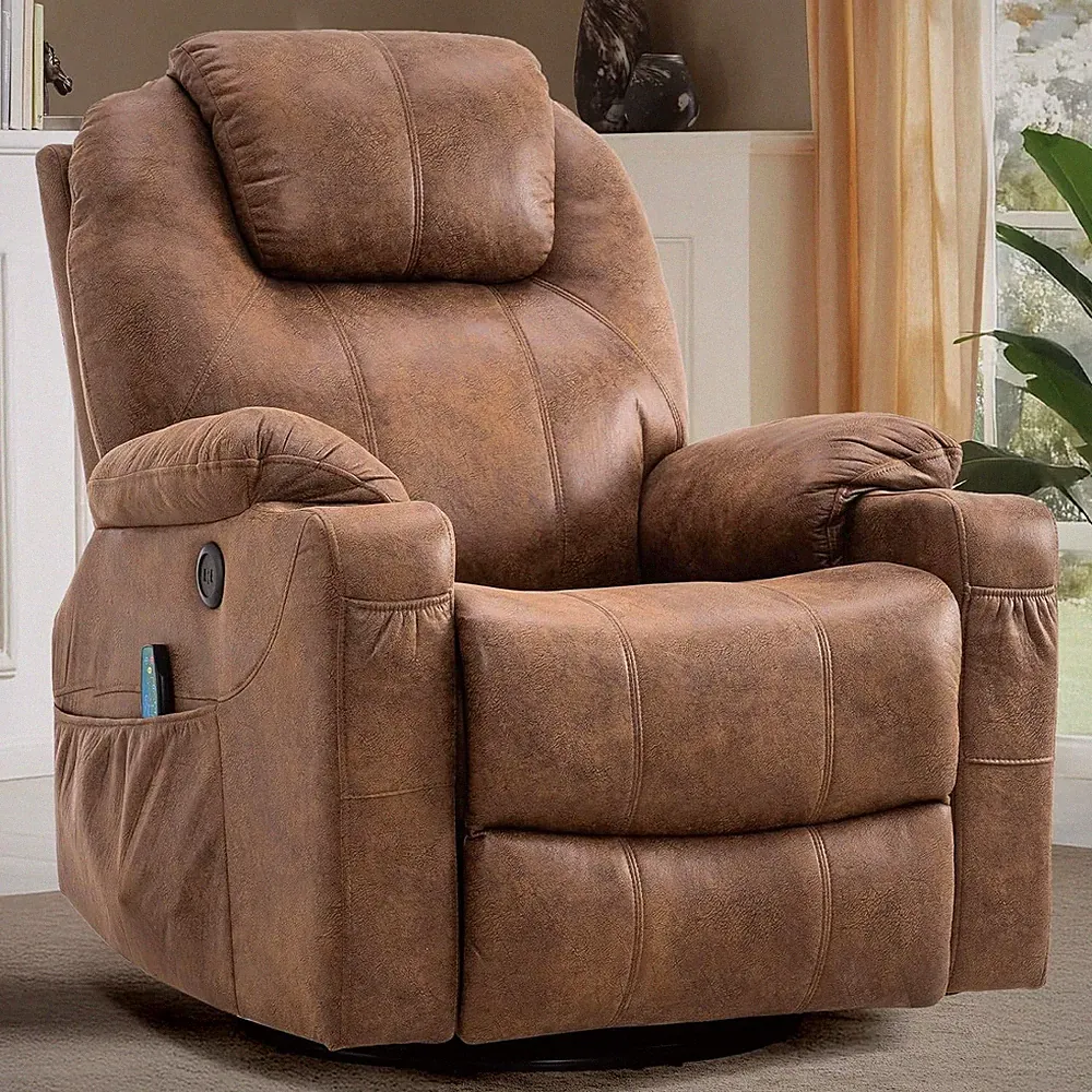 360° Swivel Recliner Chair Manual Rocking Chair w/ Massage Heat for Living Room