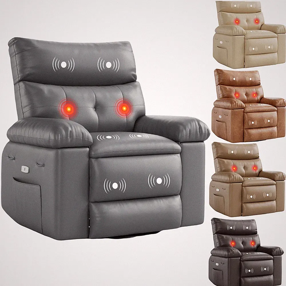 360 Swivel Rocking Chair for Adults, Massage, Heat Recliner Chair w/ Side Pocket