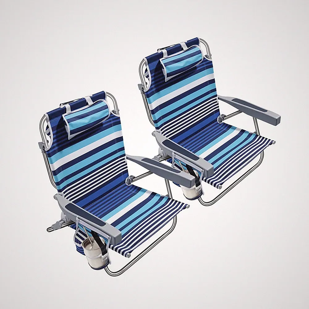5-Position Aluminum Lay Flat Backpack Beach Chair 2 Pack, Compact Portable Lo...