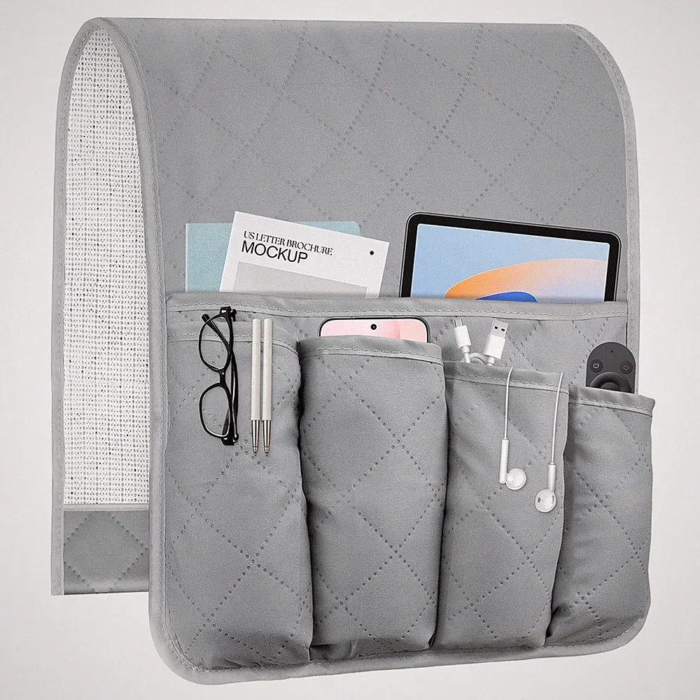 Armchair Storage Caddy, Recliner Organizer, Phone Remote Holder, Grey