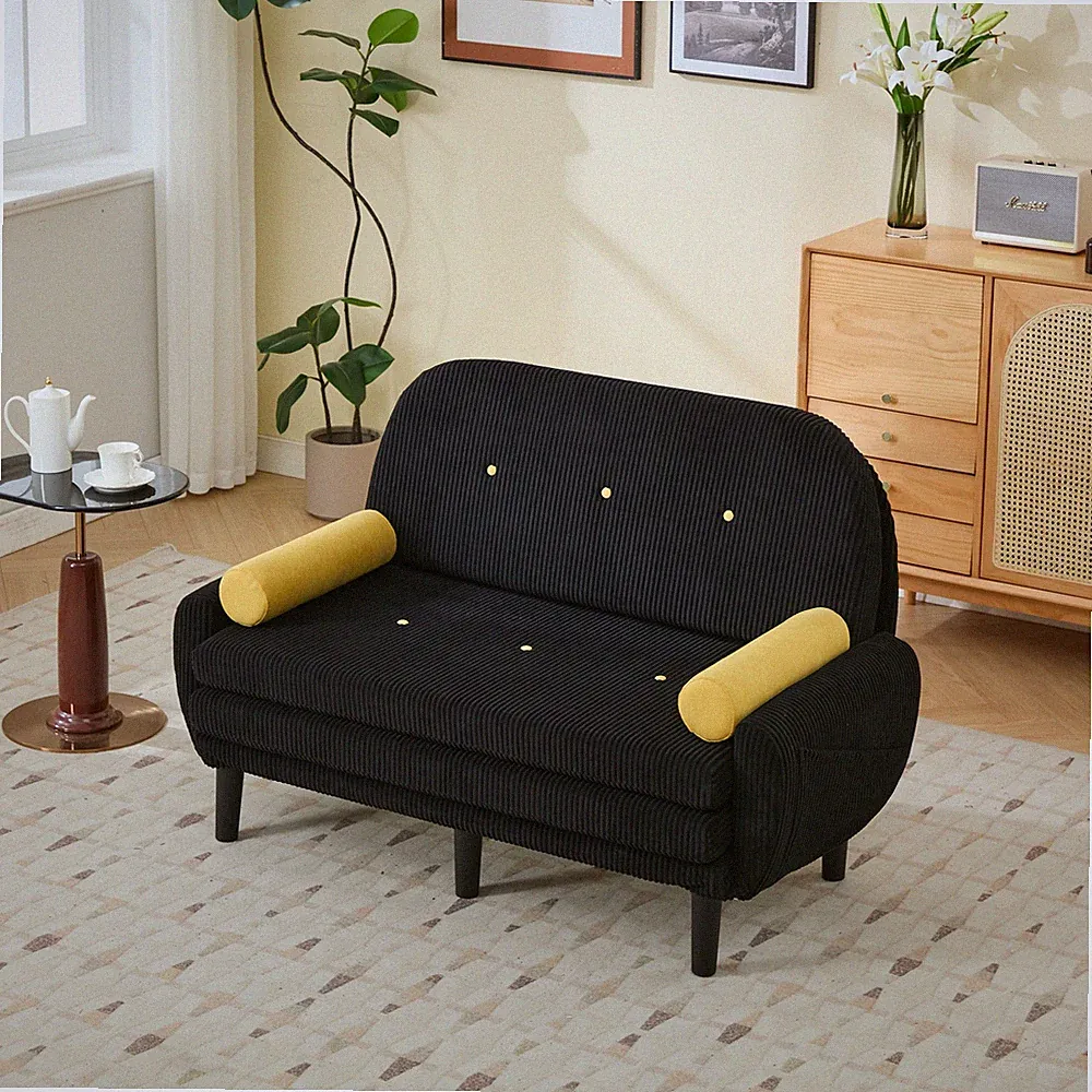 Black corduroy love seat soaf livingroom day bed recliner with storage pocket