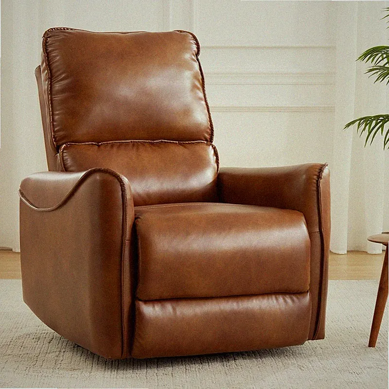 Brown Air Leather Electric Recliner Chair with Heat, Massage, USB Port, Rocker &