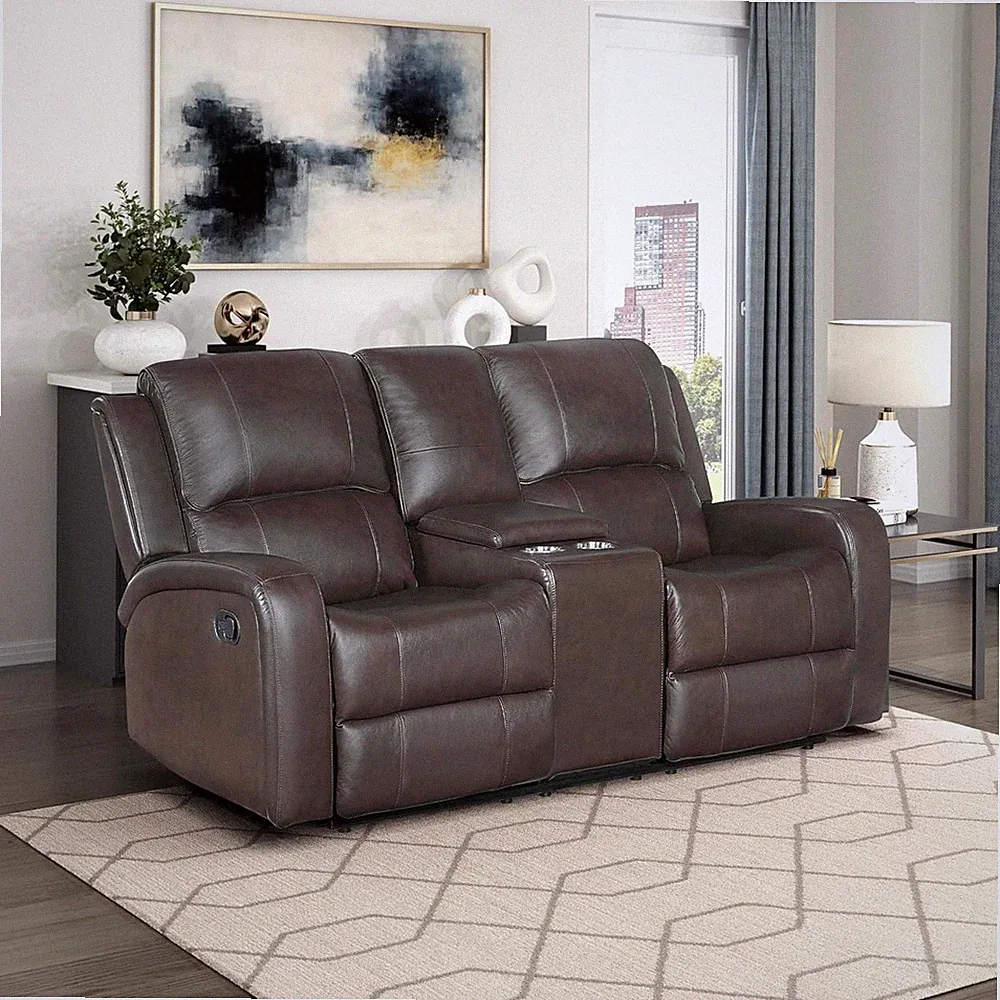 Brown Double Reclining Loveseat with Console, Cup Holders & Storage