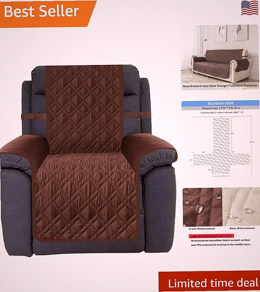 Chocolate Waterproof Recliner Cover with Storage Pockets - Perfect for Families