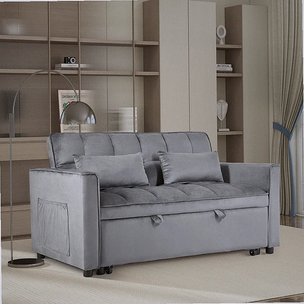 Convertible Sofa Bed,3-in-1 Pull Out Couch Bed with Reclining Backrest and Pil