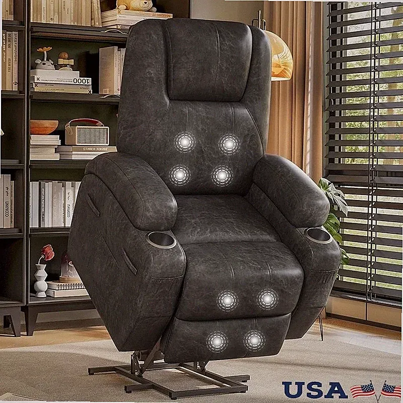 Electric Recliner Chair Power Lift W/ Massage Vibration & Storage Pockets New