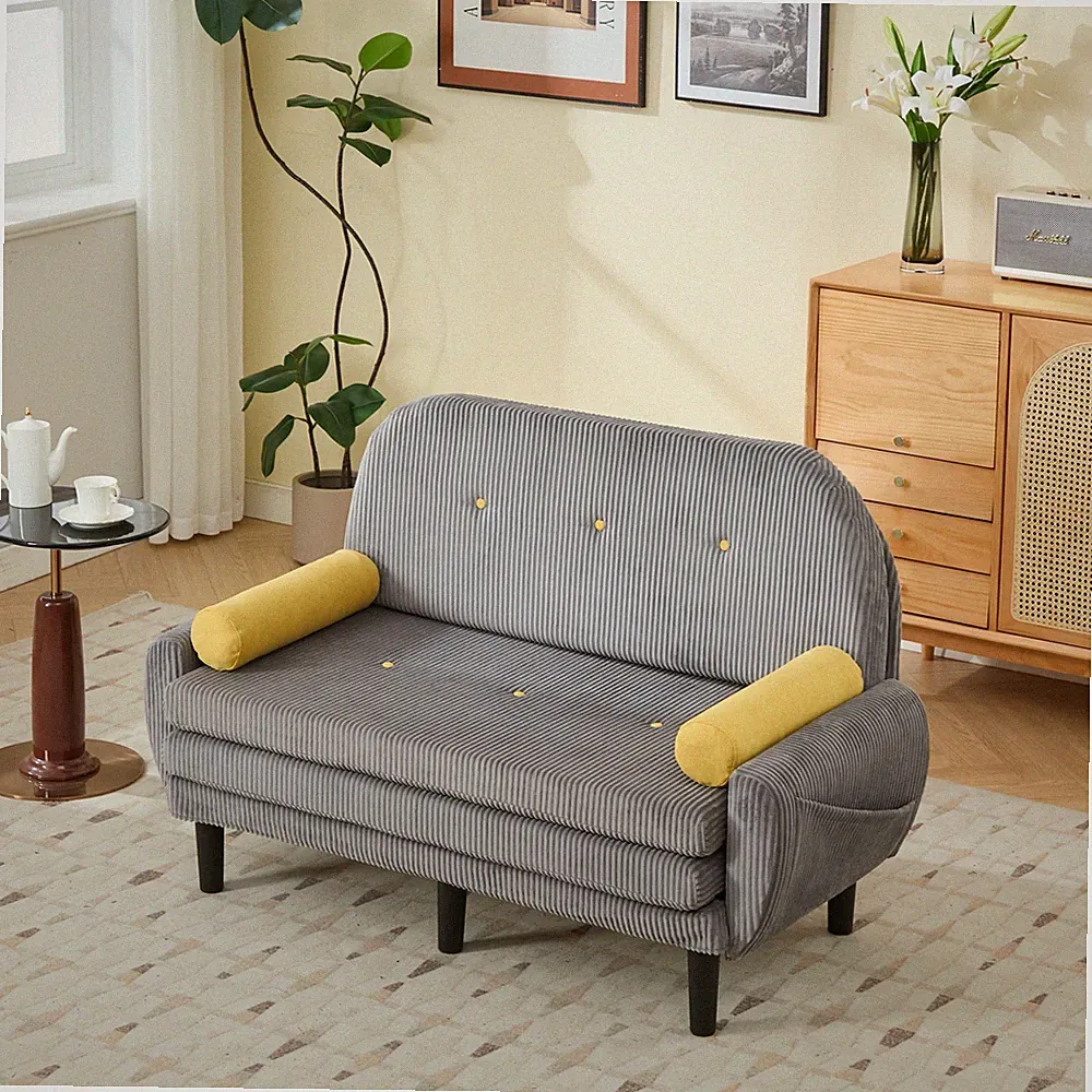 Gray corduroy love seat soaf livingroom day bed recliner with storage pocket U