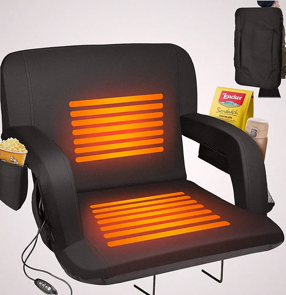 Heated Stadium Seat with Back Support & Storage Pockets - Portable & Foldable
