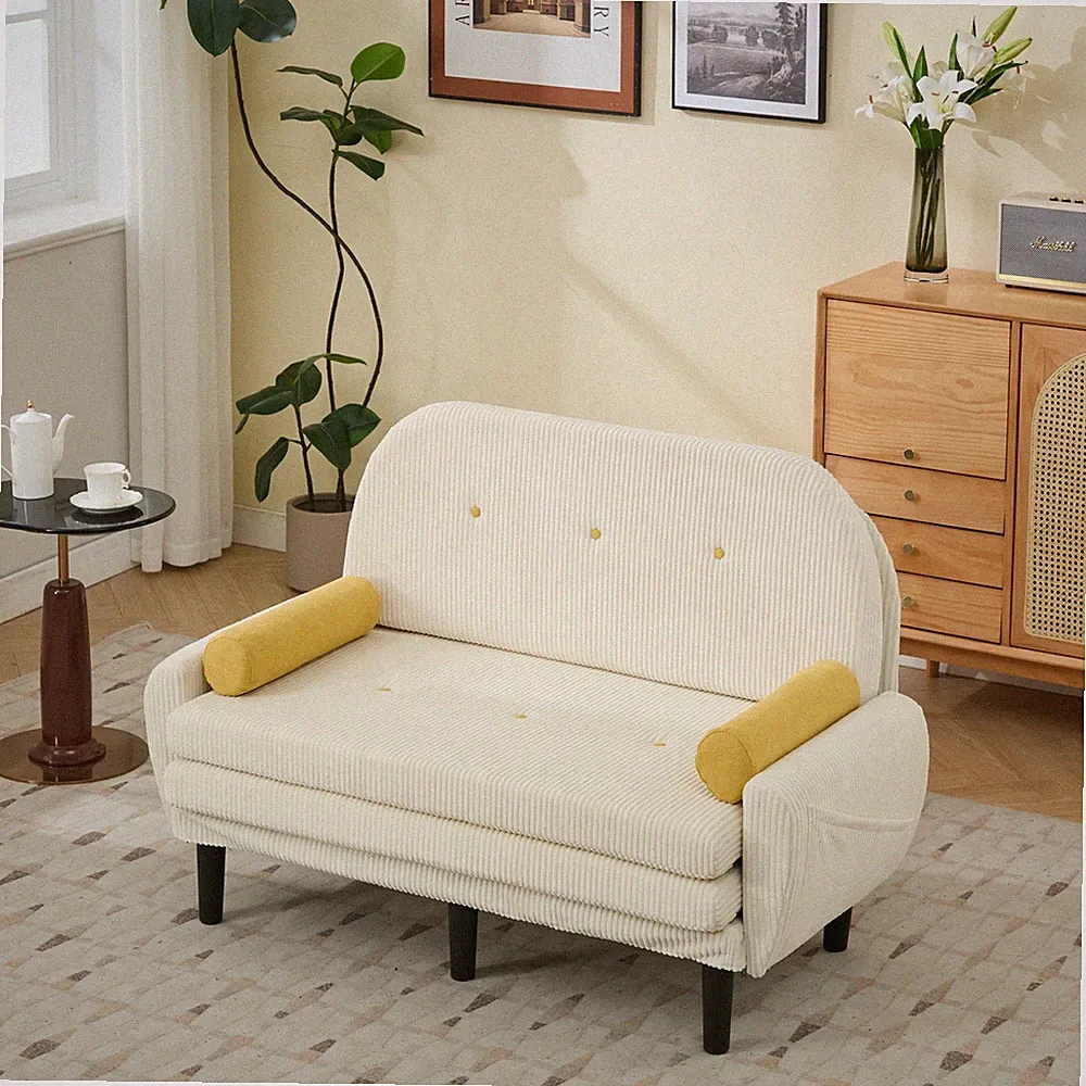 Ivory corduroy love seat soaf livingroom day bed recliner with storage pocket