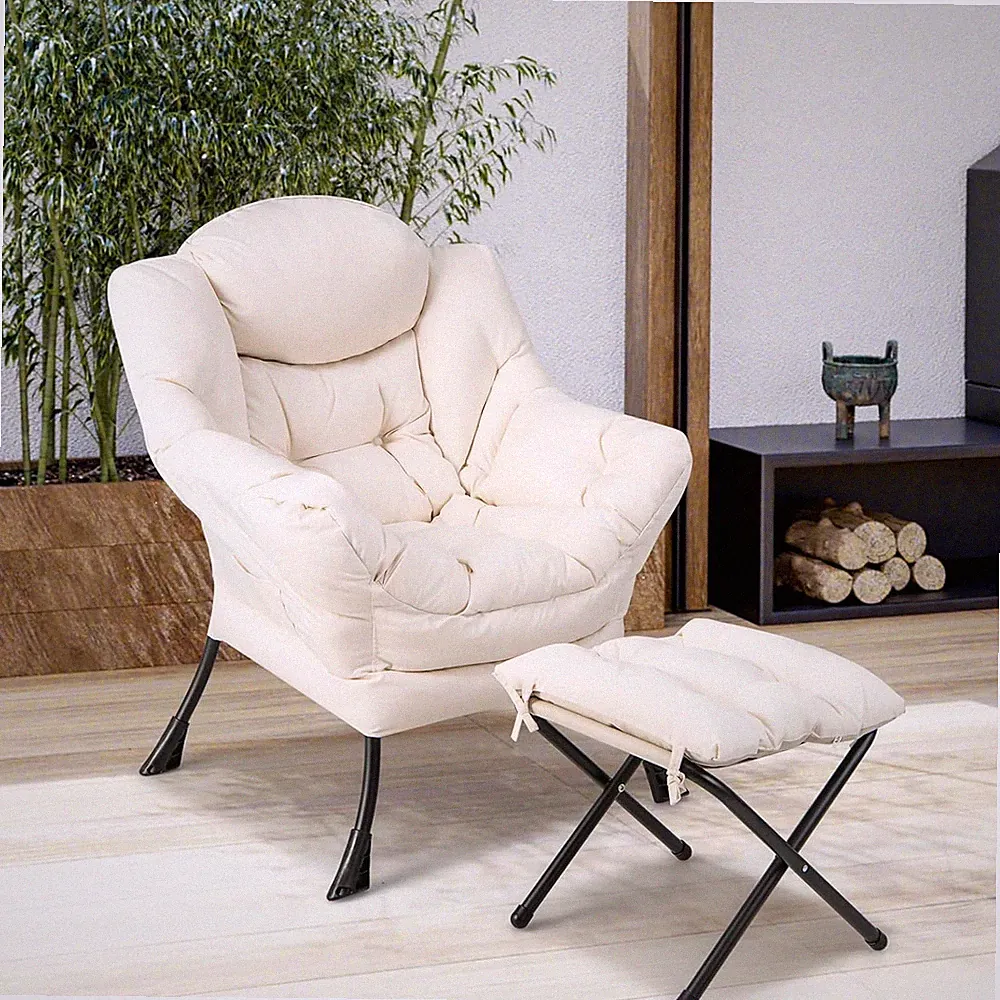 Lazy Chair with Ottoman, Modern Large Accent Chair with Folding Footrest, Head P