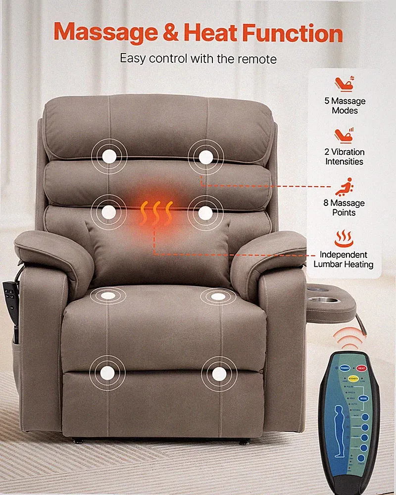 Medium Wide Power Lift Recliner Dual Motor Heat Massage Cup Holder