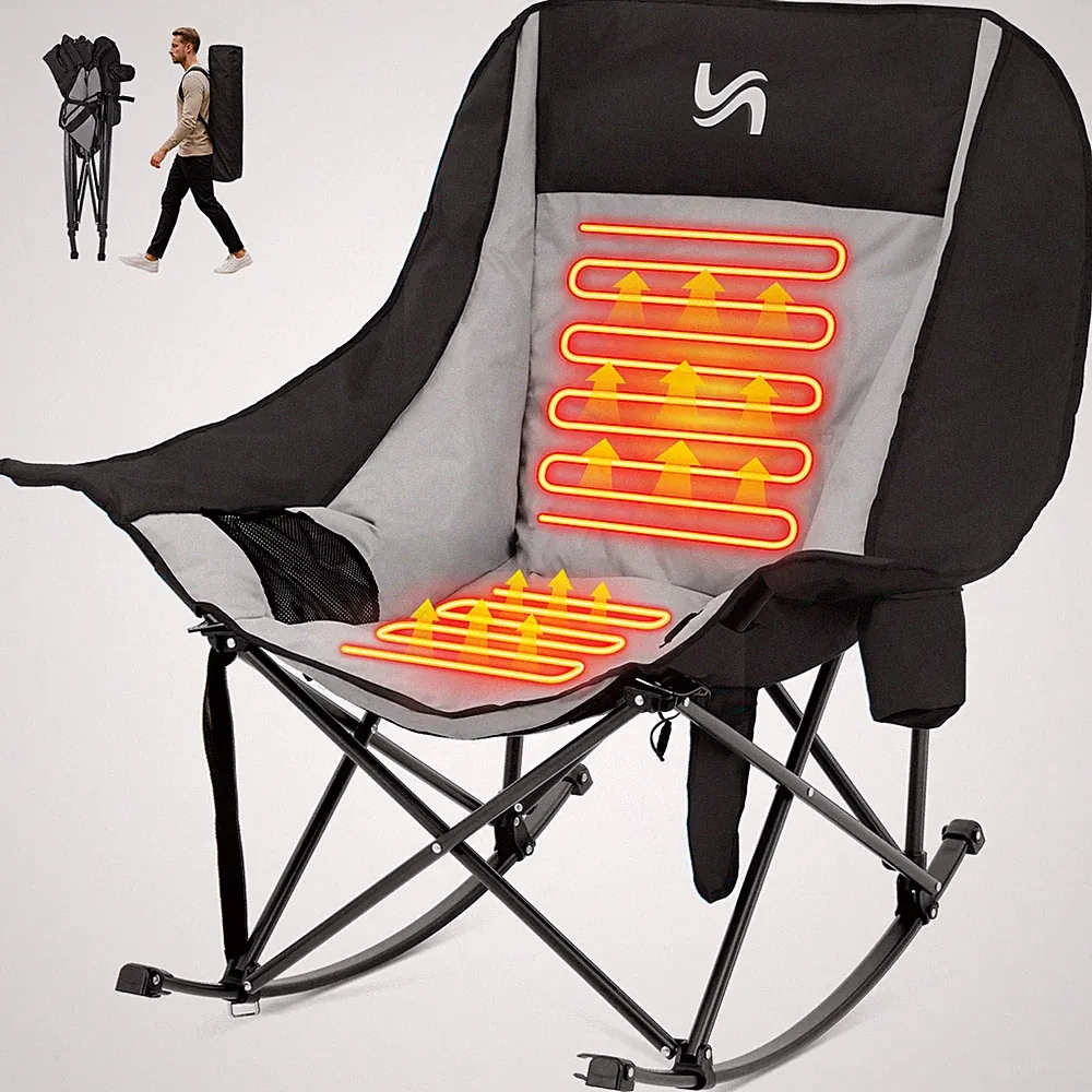 MOPHOTO Heated Oversized Rocking Camping Chair Adults Lawn Chair with Pockets