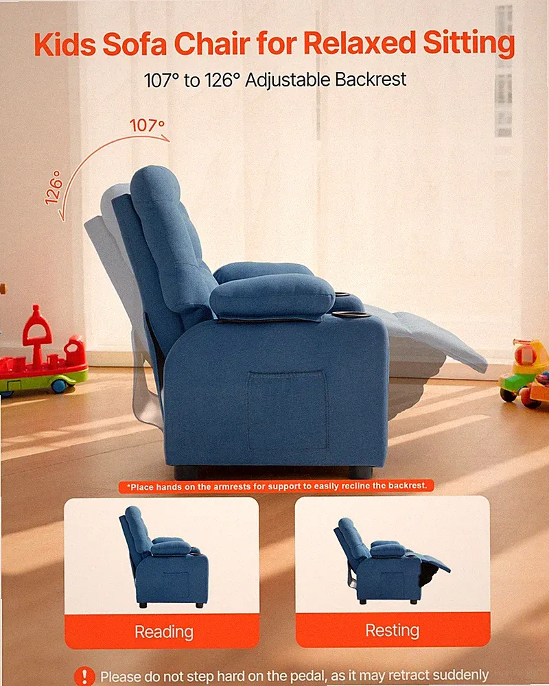 New Kids Reclining Chair, Toddler Recliner with Cup Holders and Pockets, 107?? t