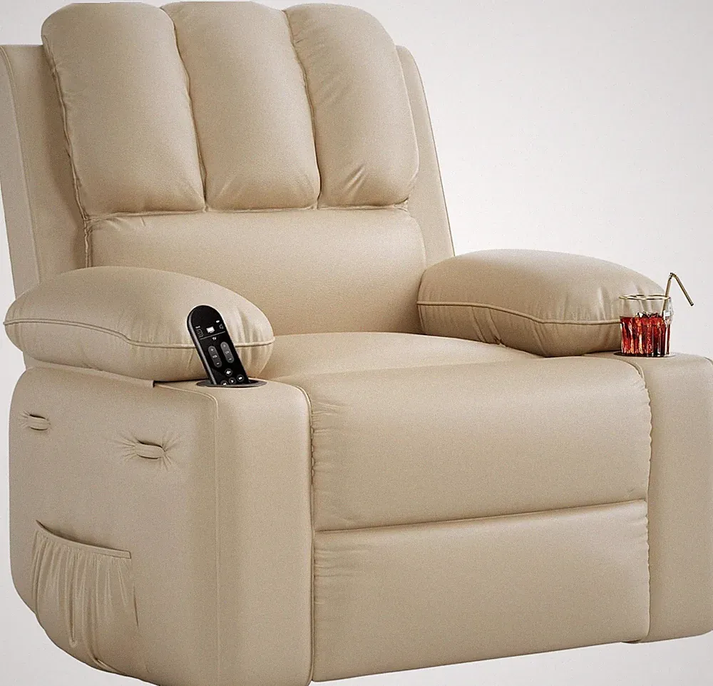 Oversized 27'' PU Leather Recliner Chair with Cup Holders & Pockets
