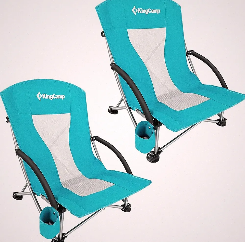 Oversized Low Beach Chair with High Back, Cup Holder & Storage Pockets