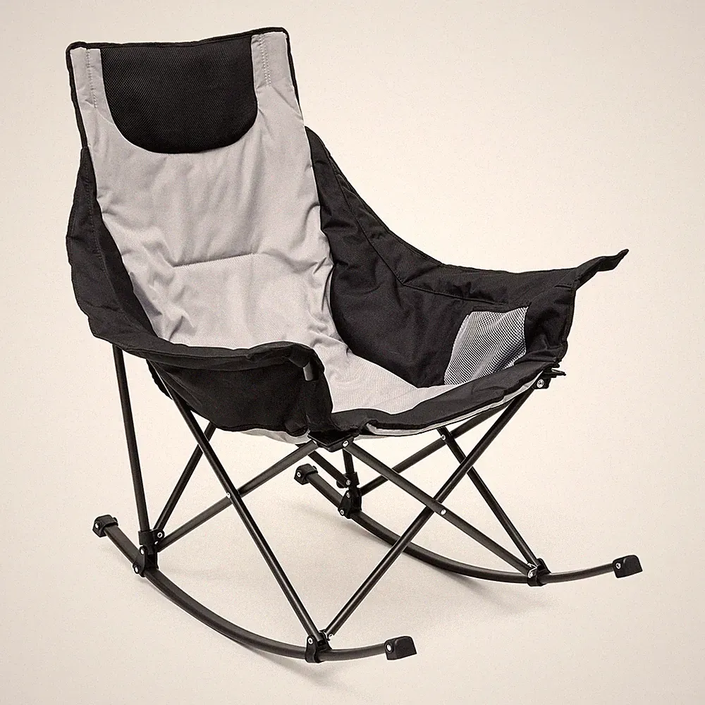 Oversized Rocking Camping Chair, Padded High Back Lawn Recliner with Side Pocket