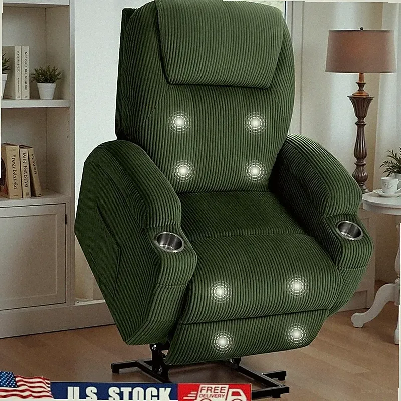 Power Lift Recliner Chair W/ Vibration Massage & Storage Pockets Elderly Comfort
