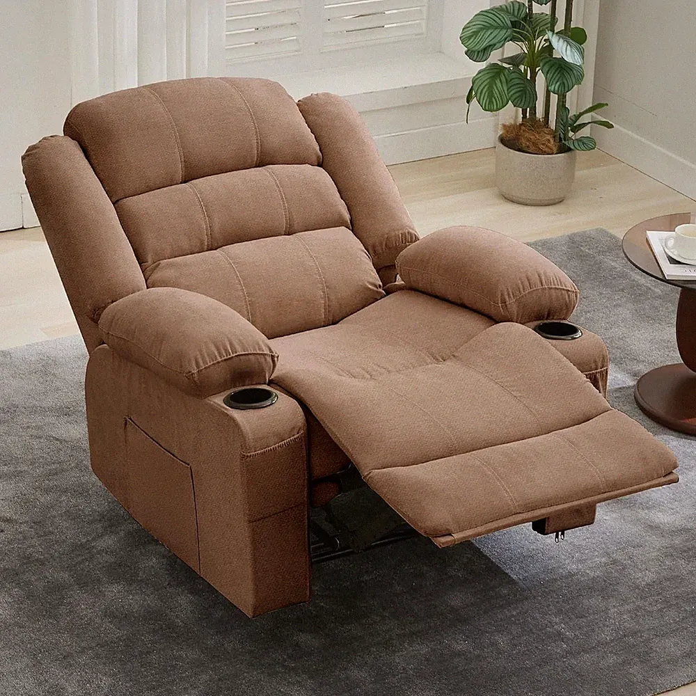Recliner with Cup Holders & Storage Pockets, Brown Chair Ideal for Home Theater
