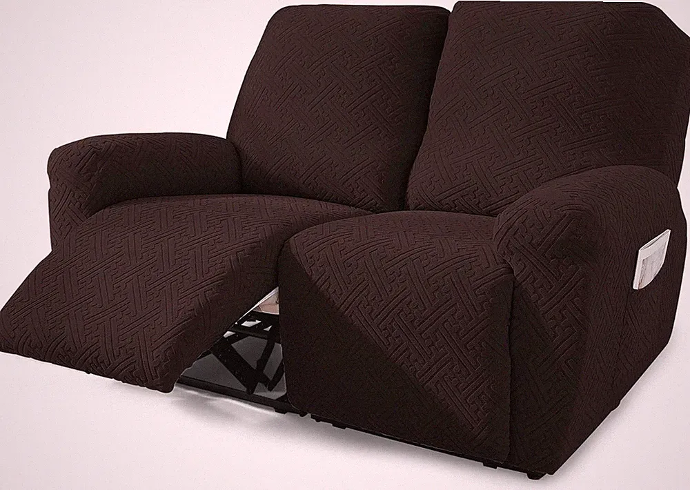 Stretch Reclining Loveseat Cover with Storage Pockets - Dark Brown