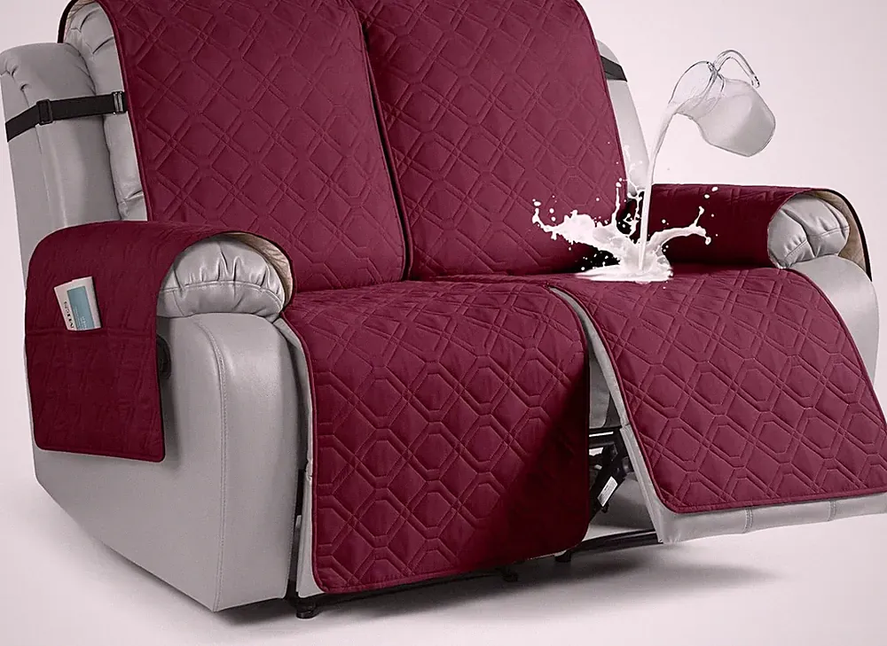Waterproof Burgundy Loveseat Recliner Cover - Non-Slip Pet Protector