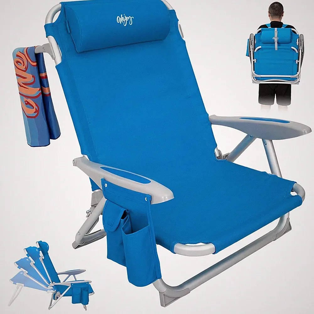 #WEJOY Beach Chair for Adults, Reclining Oversized, Blue 4 Position -1 Pack