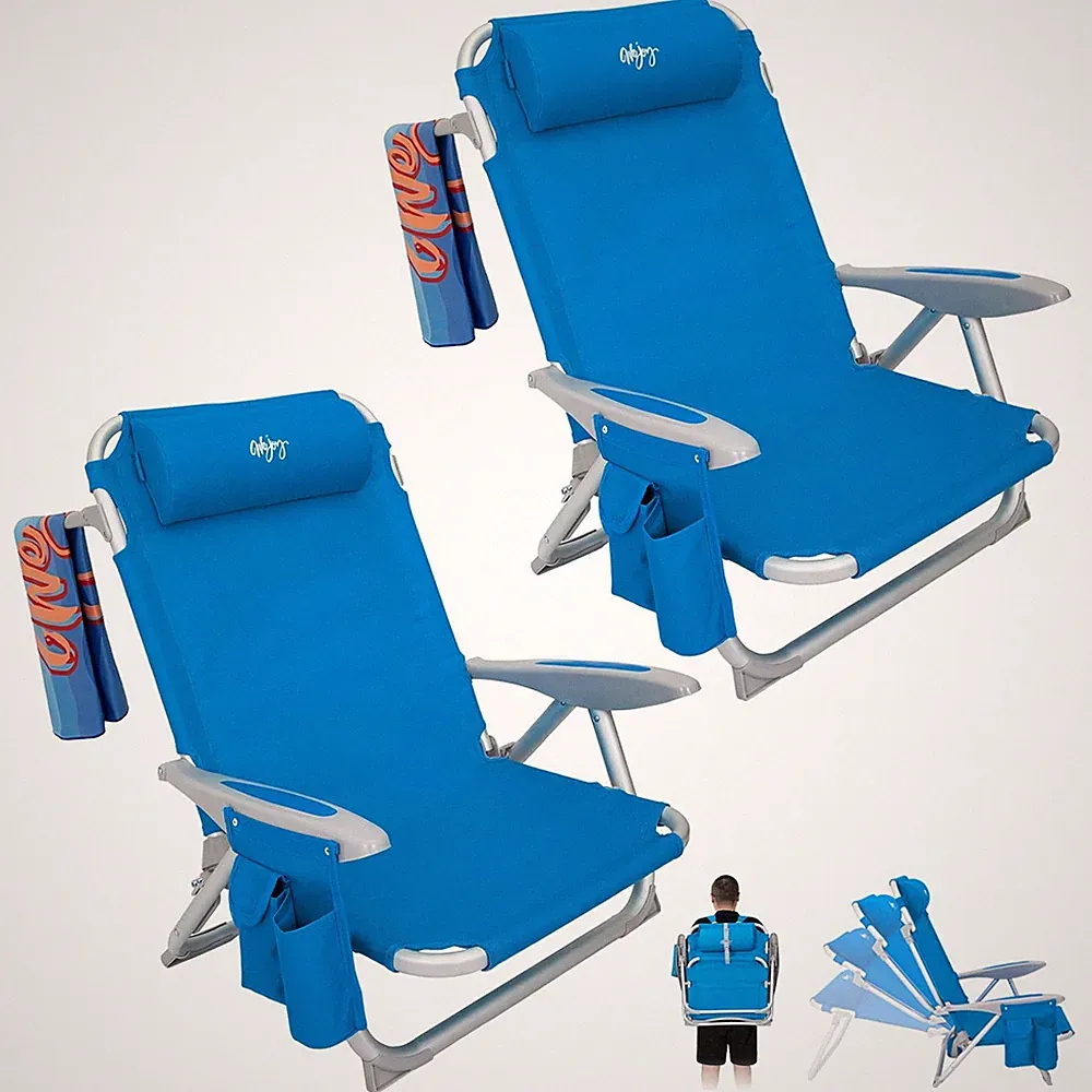 #WEJOY Beach Chair for Adults, Reclining Oversized, Blue 4 Position -2 Pack