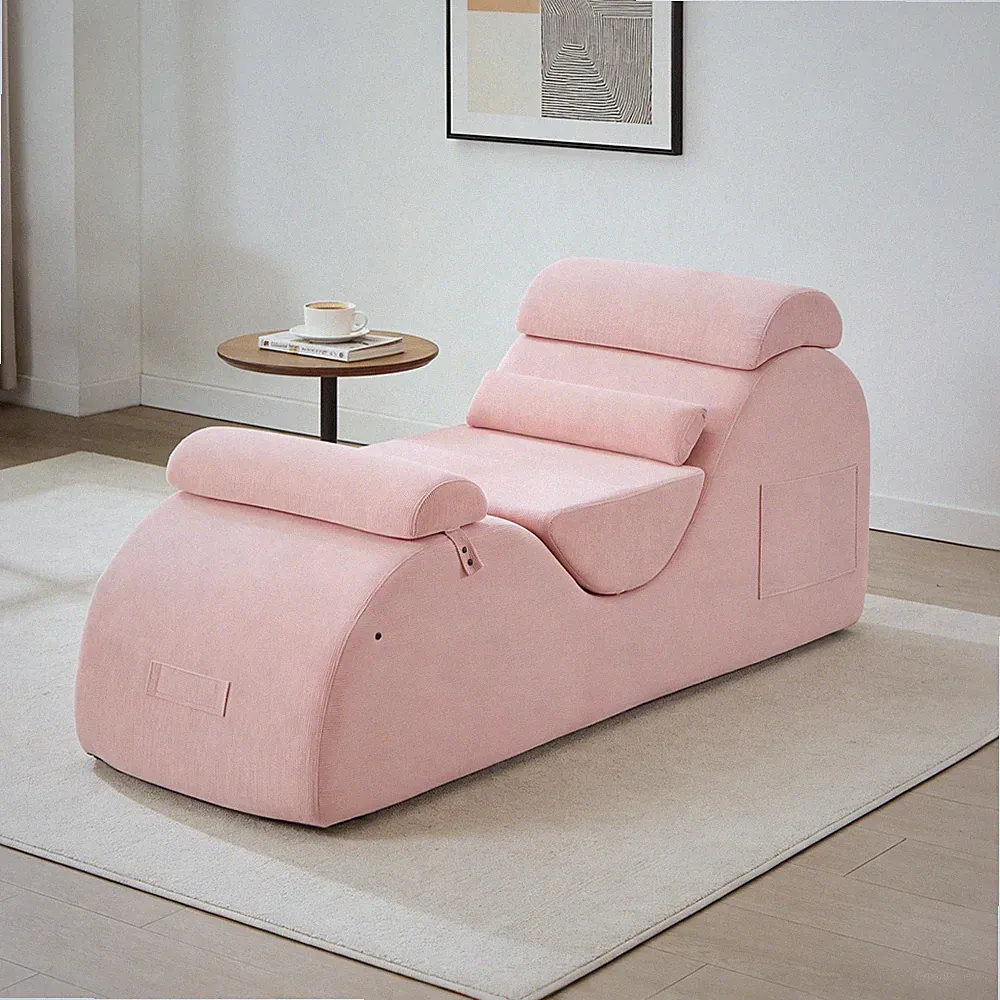 Yoga Chaise Sofa Couch Velvet Couch Role Play Lounge Bed with Side Pocket&Pillow